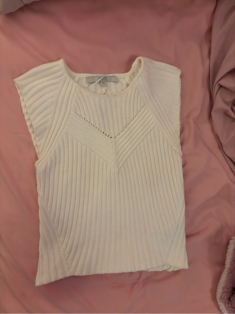 Guess Cream Ribbed Knit Tank Top